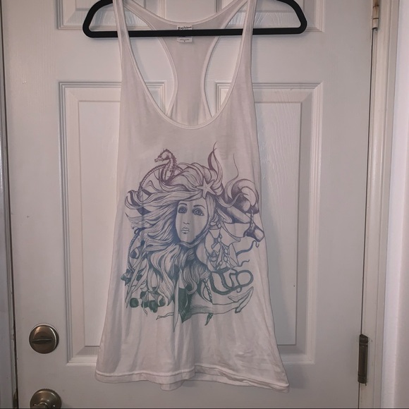 Bay Island Watercolor Nautical Mermaid White Tank Top Shirt Size Medium - Picture 1 of 4